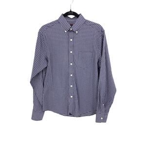 Untuckit Salice Mens S Blue Check Print Regular Fit Long Sleeve Buttondown *READ